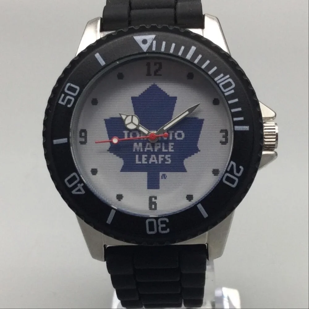 NHL Toronto Maple Leafs Mens Watch 42mm White Dial Black Silicone New Battery